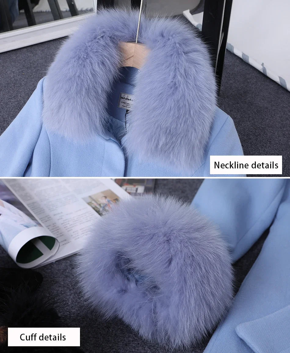 Women's Natural Fox Fur Collar Solid Pattern Outdoor Winter Jacket