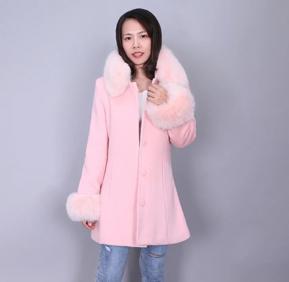 Women's Natural Fox Fur Collar Solid Pattern Outdoor Winter Jacket