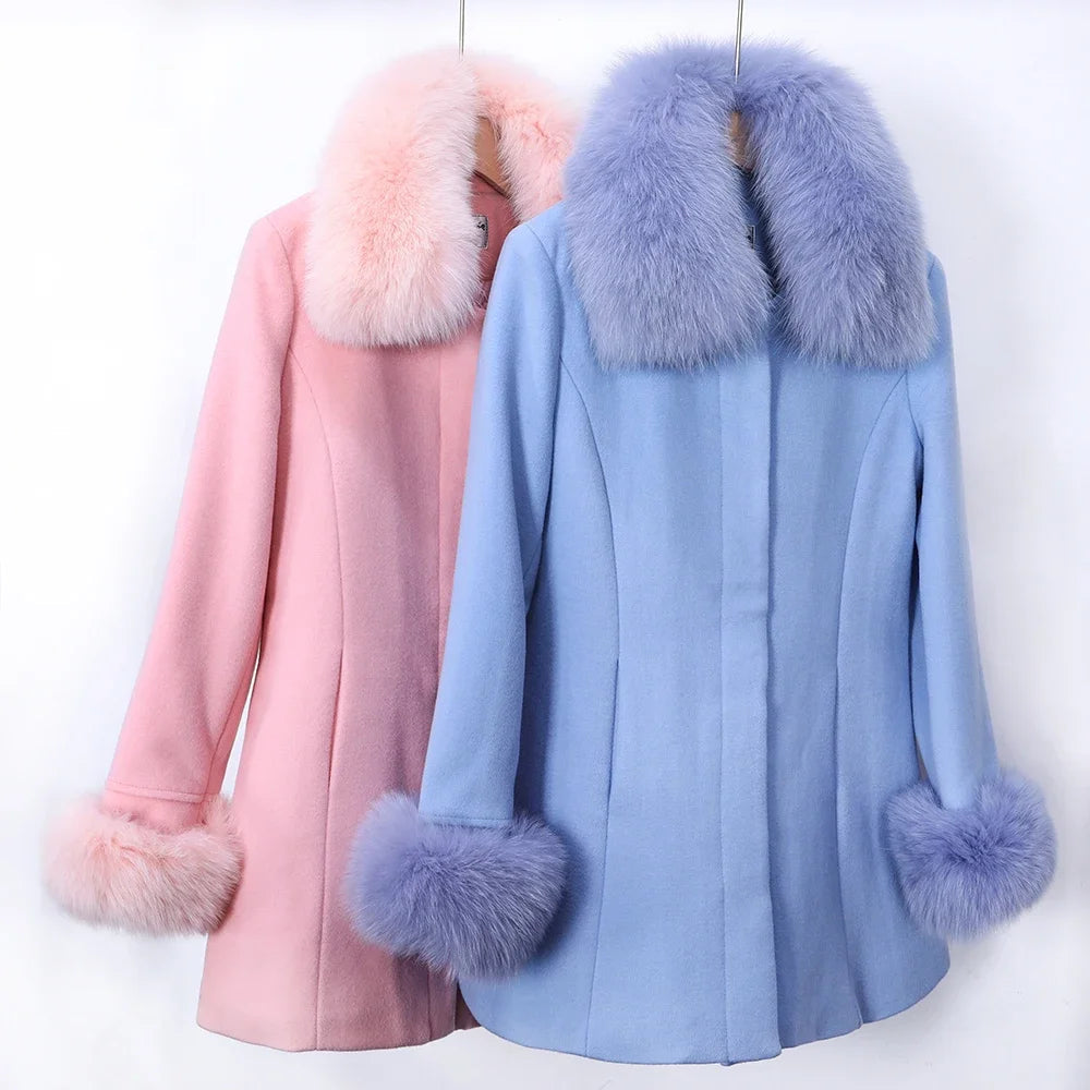 Women's Natural Fox Fur Collar Solid Pattern Outdoor Winter Jacket