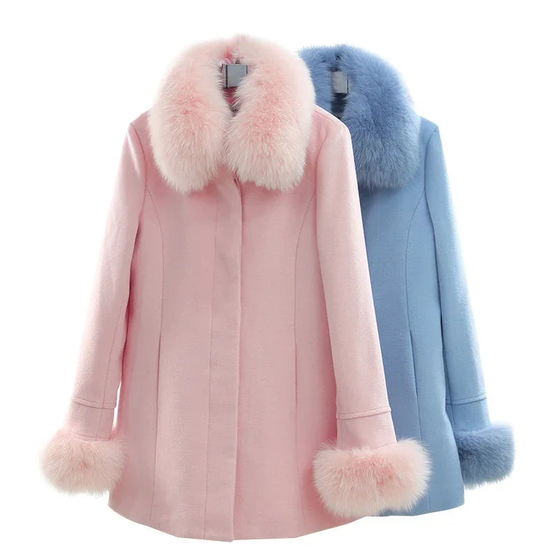 Women's Natural Fox Fur Collar Solid Pattern Outdoor Winter Jacket