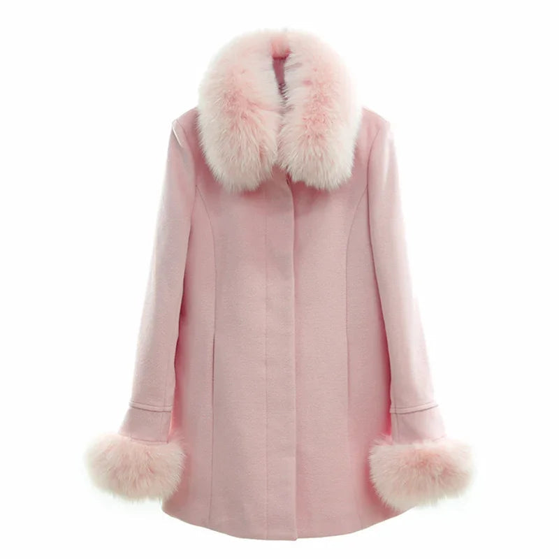 Women's Natural Fox Fur Collar Solid Pattern Outdoor Winter Jacket