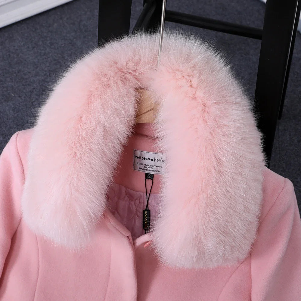 Women's Natural Fox Fur Collar Solid Pattern Outdoor Winter Jacket