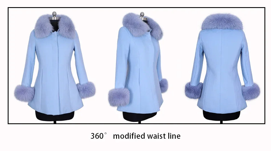 Women's Natural Fox Fur Collar Solid Pattern Outdoor Winter Jacket