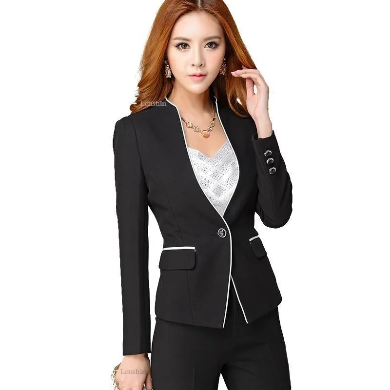 Women's Uniform 2 Pieces Formal Pant Suit Set for Office Business Wear