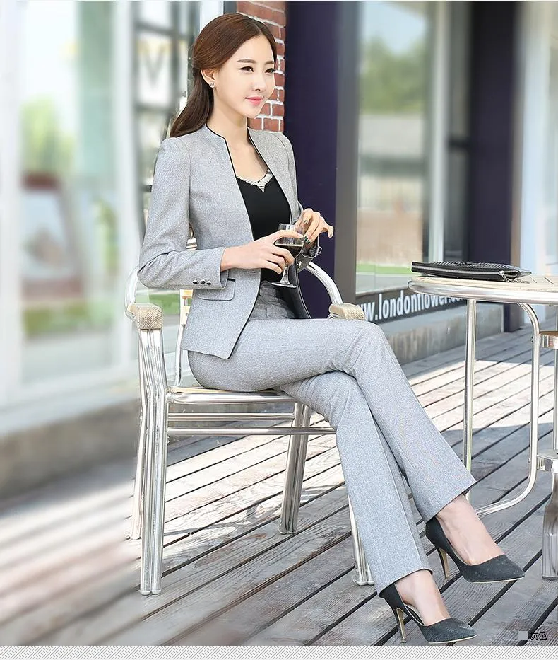 Women's Uniform 2 Pieces Formal Pant Suit Set for Office Business Wear