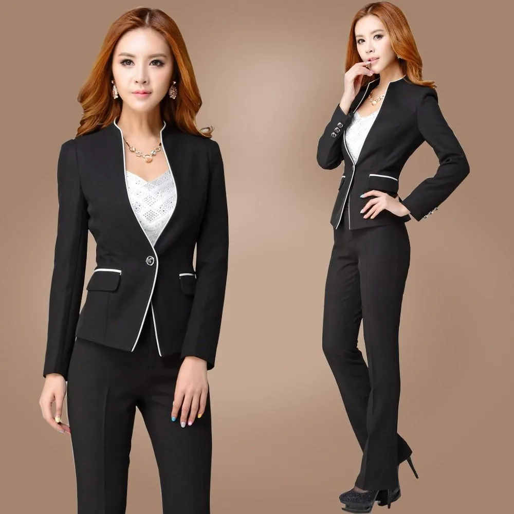 Women's Uniform 2 Pieces Formal Pant Suit Set for Office Business Wear