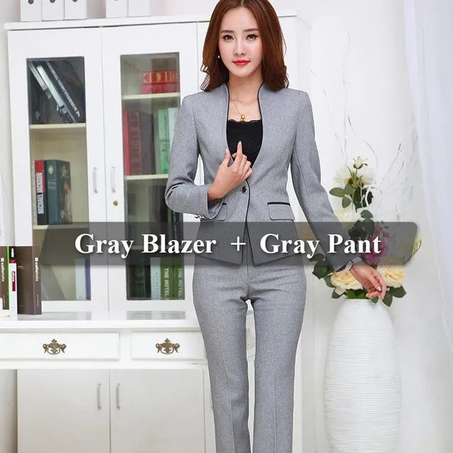 Women's Uniform 2 Pieces Formal Pant Suit Set for Office Business Wear