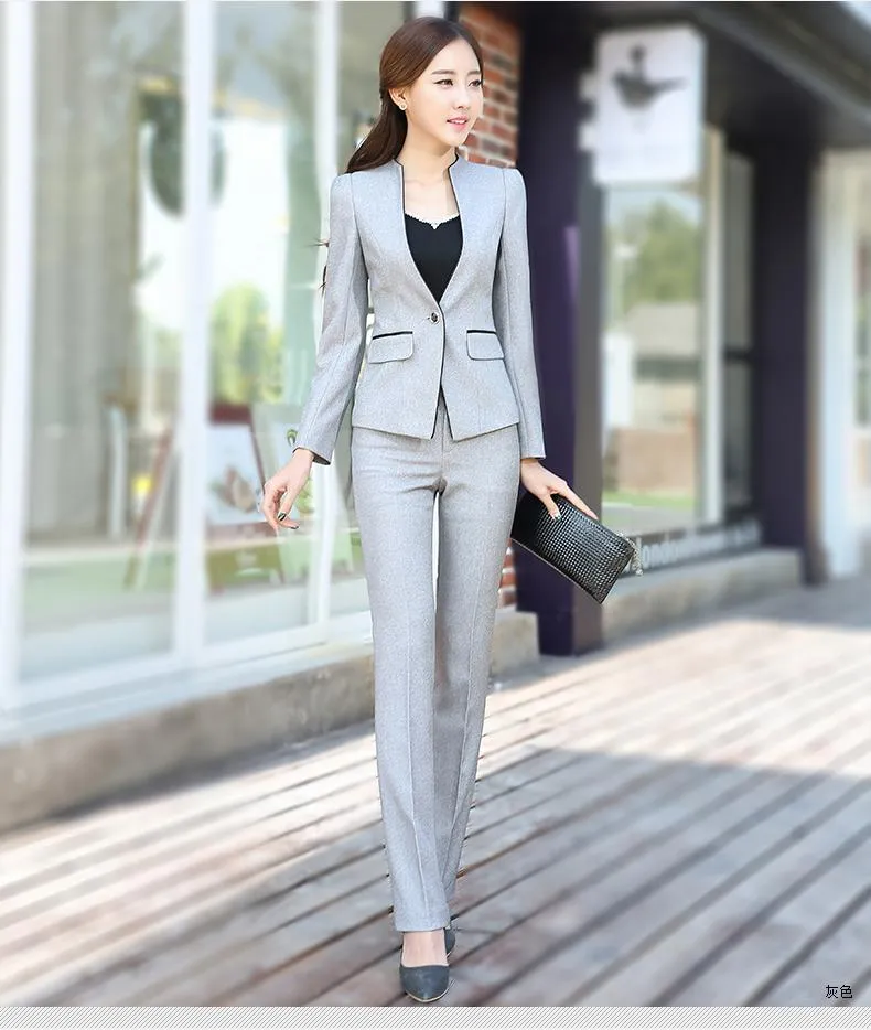 Women's Uniform 2 Pieces Formal Pant Suit Set for Office Business Wear